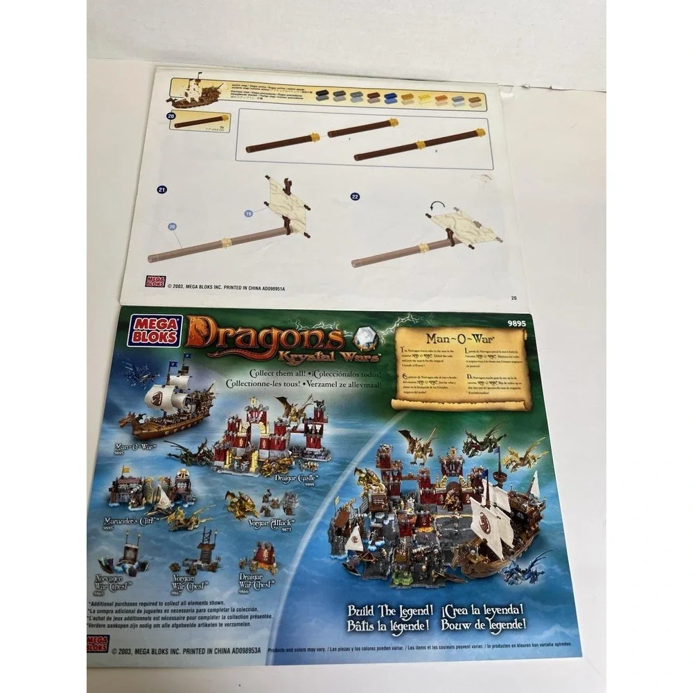 Mega Bloks Dragons Krystal Wars 9895 Man‑O‑War Ship Instruction Manuals 1 &‎ 2
